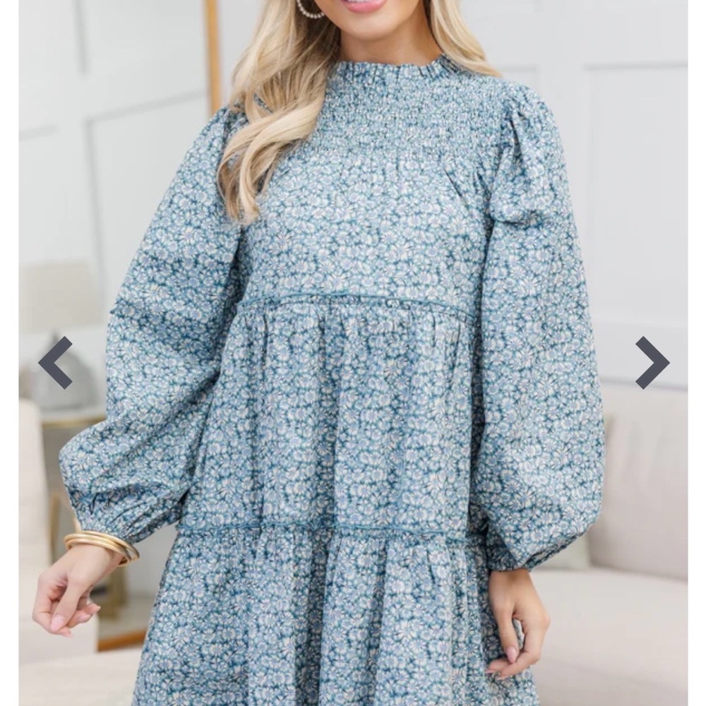Maternity/Nursing Floral Blue Smocked Dress